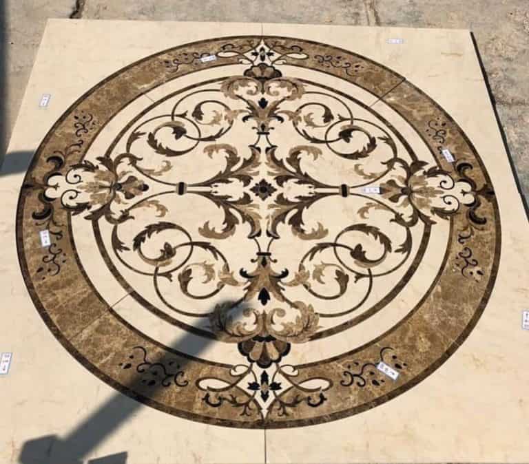 Waterjet inlay marble stone tile mosaic floor carpet medallion