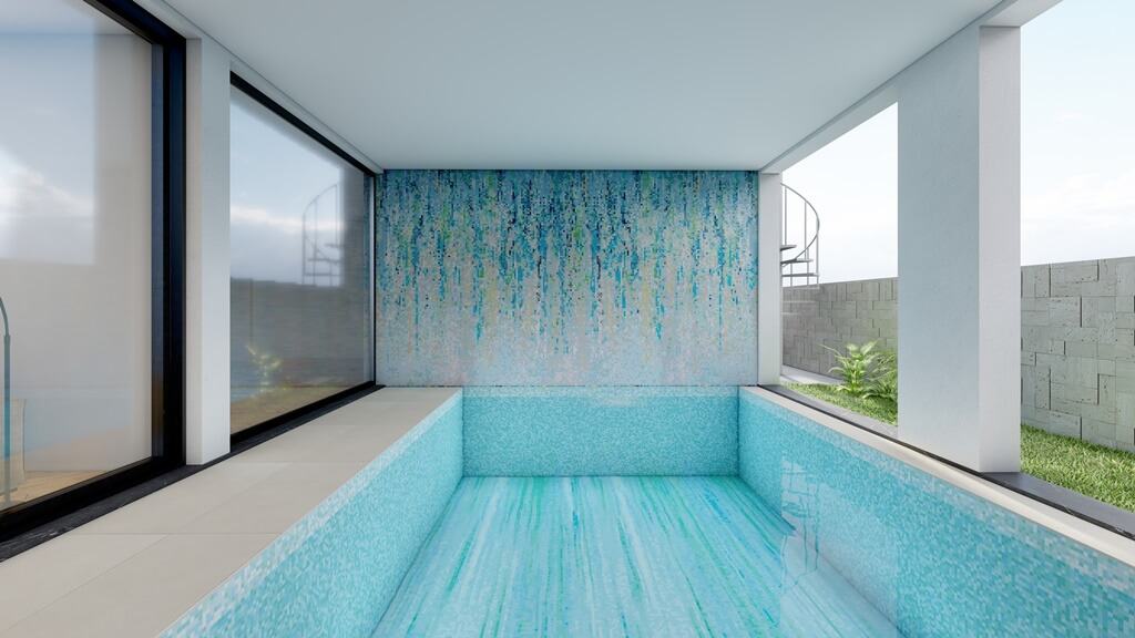 sprinkle glow abstract vertex glass PIXL mosaic indoor pool chicago 3D render