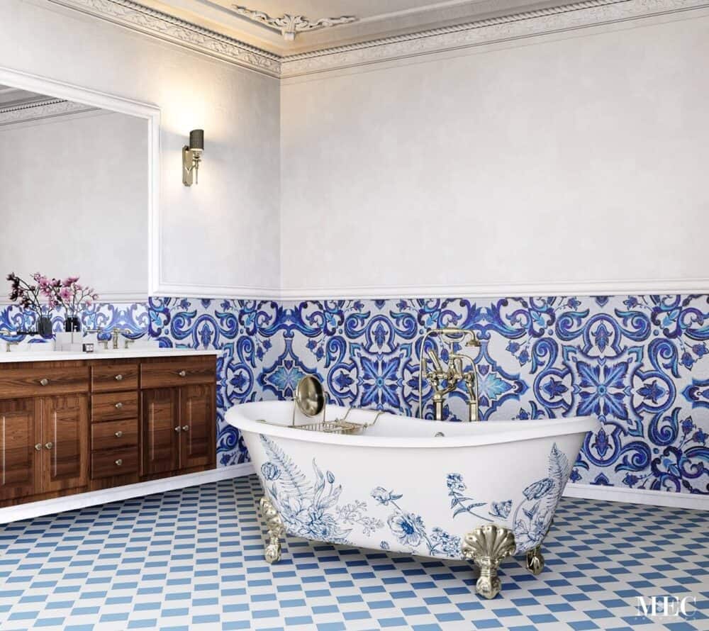 Alente handcut virteous glass mosaic tile art bathroom wall skirting Portuguese azulejo