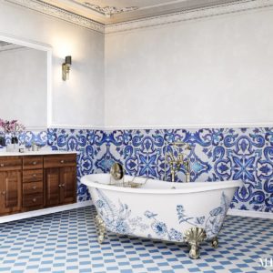 Alente handcut virteous glass mosaic tile art bathroom wall skirting Portuguese azulejo