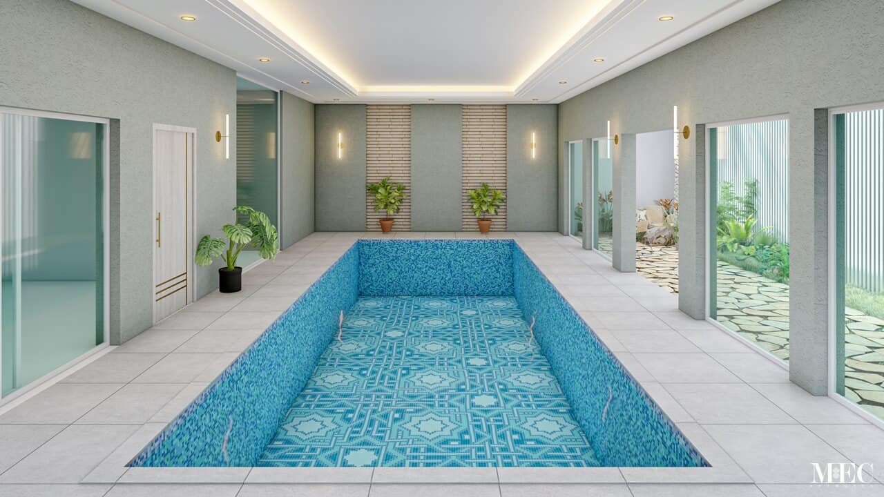 Arabesque Geometric swimming pool glass mosaic tile PIXL