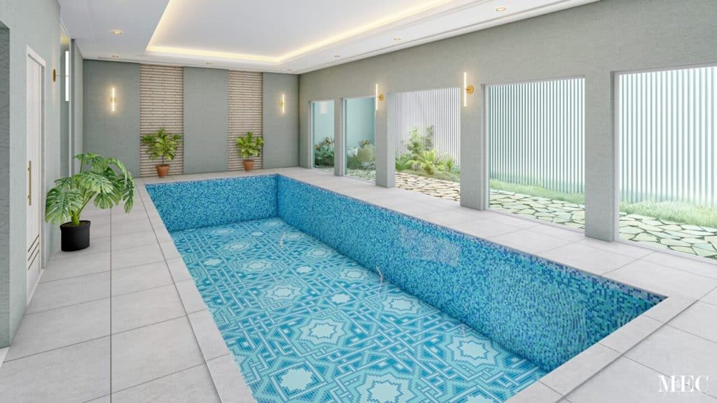 Arabesque Geometric swimming pool glass mosaic tile PIXL Islamic pattern
