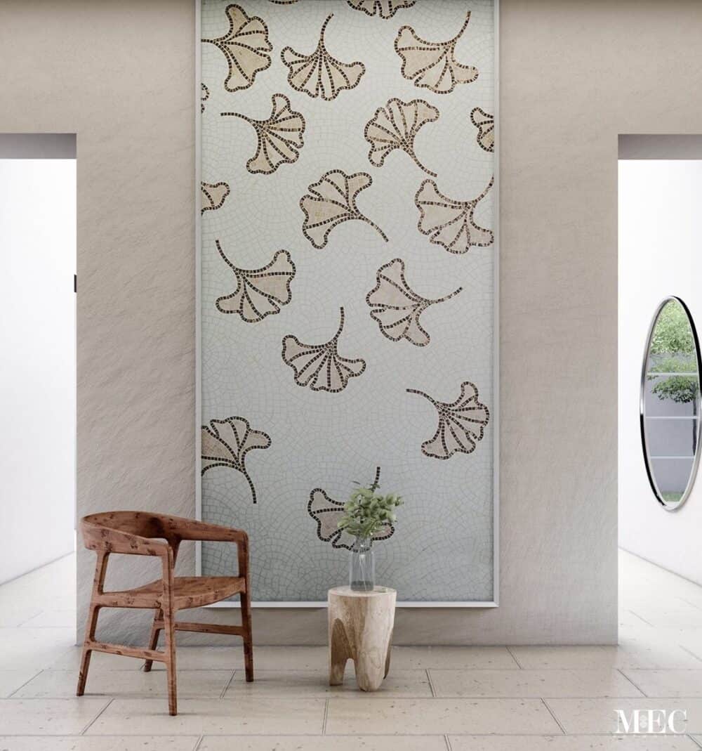 Ginko handcut virteous glass mosaic art wall tile panel decoratifs