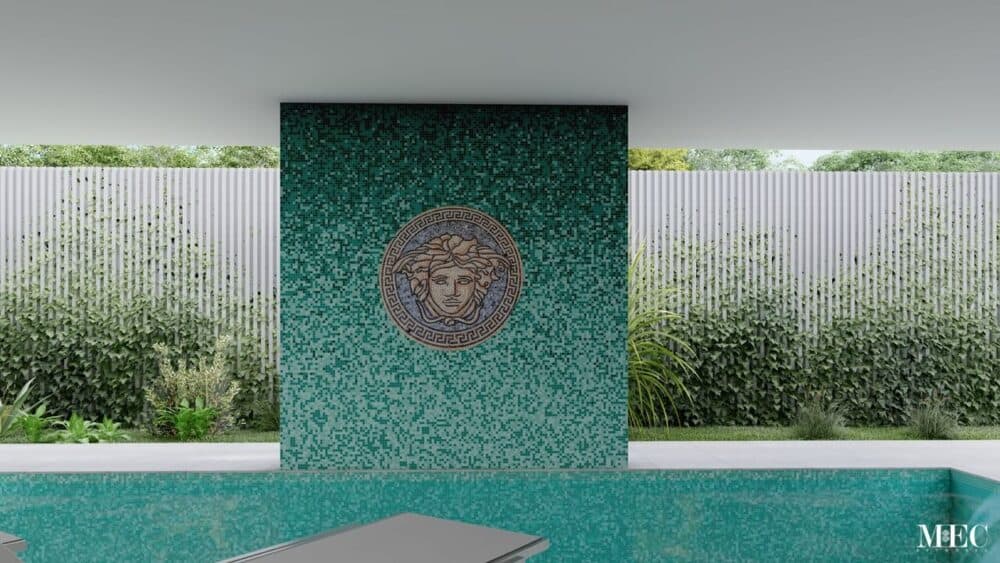 Versace medusa mosaic design medallion vitreous glass tile PIXL random mixing