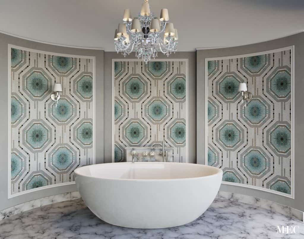 oktagon handcut virteous glass mosaic tile art bathroom wall