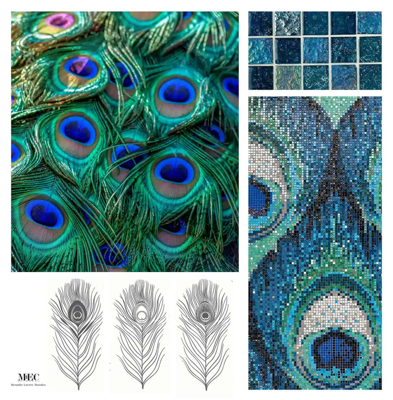 peacock mosaic deisgn inspiration board glass tiles handcut