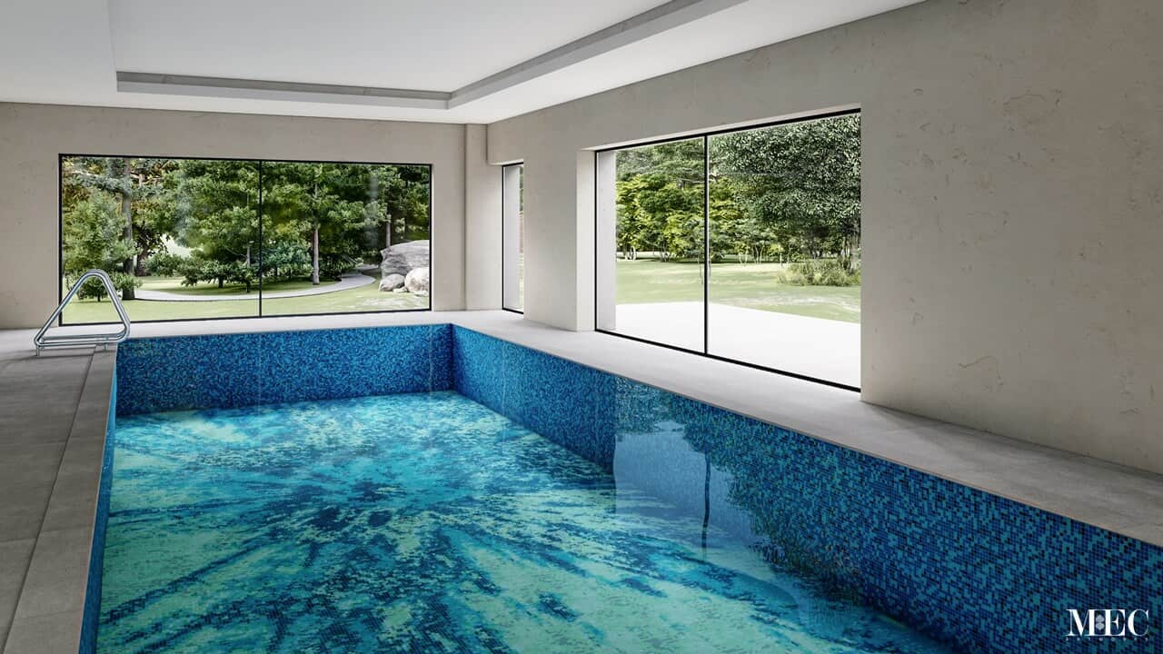 Brunox vitreous glass mosaic tile pool design abstract