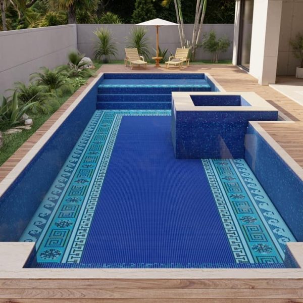 Greek key meander mosaic design borders swimming pool glass tile design