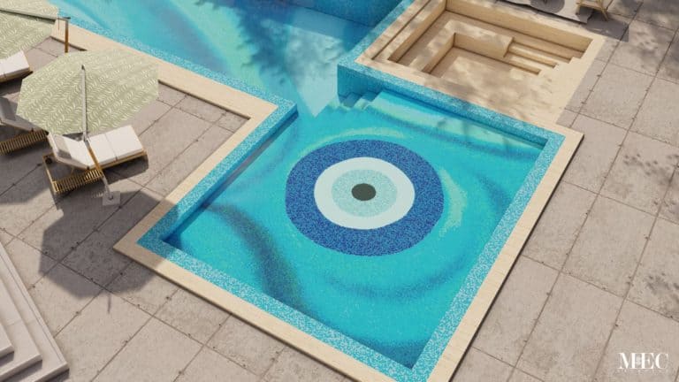 evil eye custom made pool mosaic tile design for a villa in Florida
