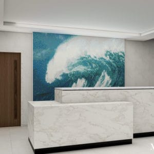 reception area front desk PIXL wave mosaic mural