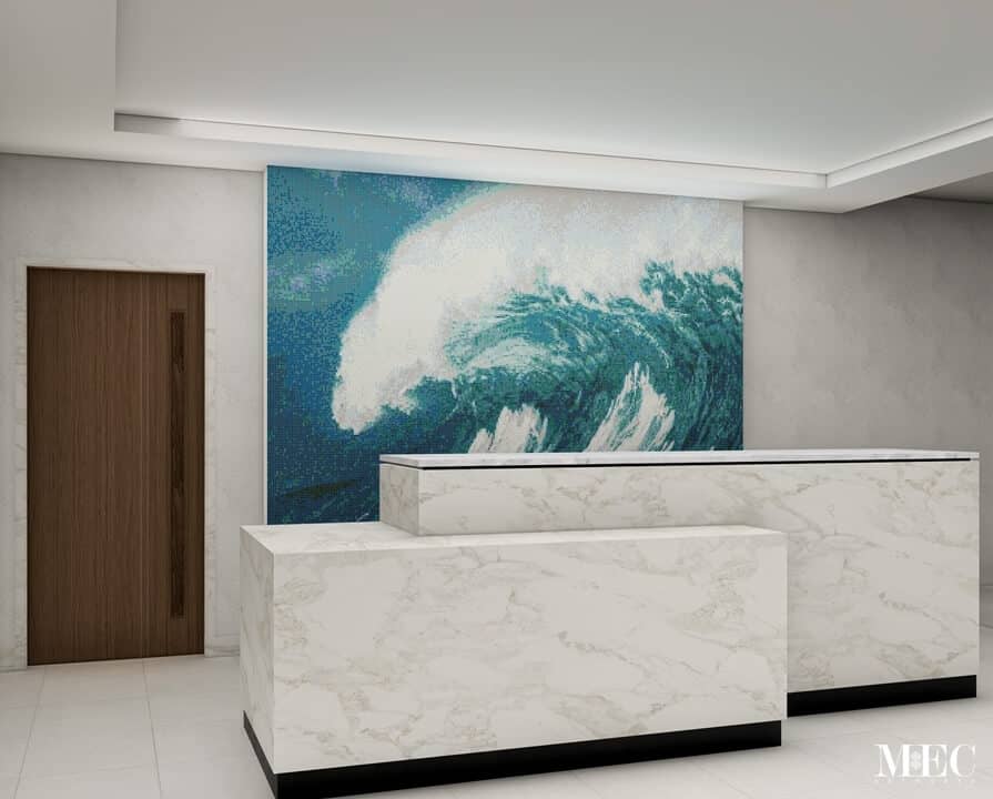 reception area front desk PIXL wave mosaic mural
