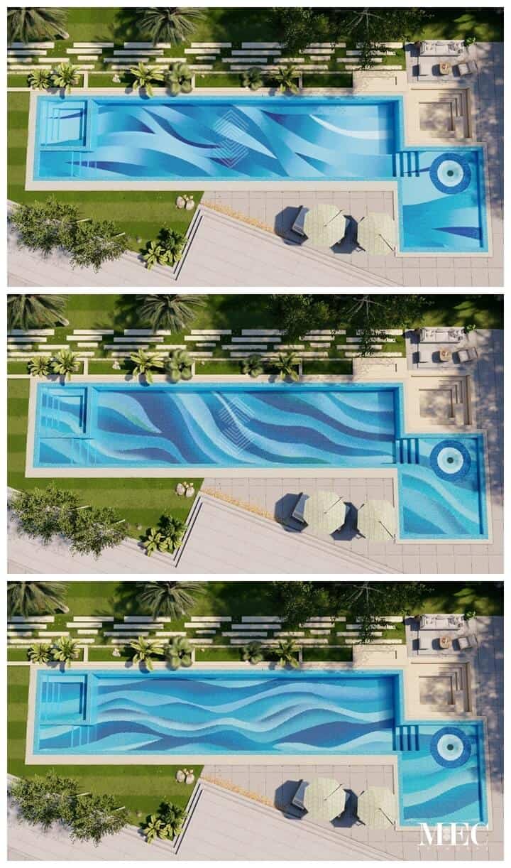 revised abstract evil eye pool mosaic pool tile renders