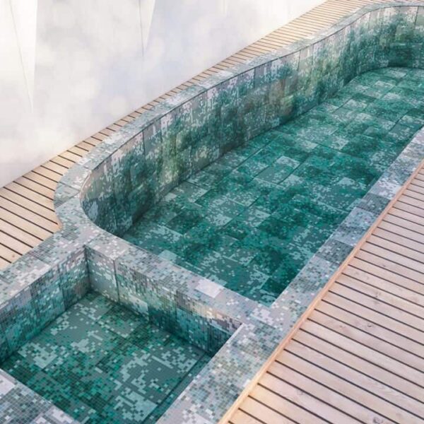 Aqua Minecraft Swimming Pool glass mosaic design Idea