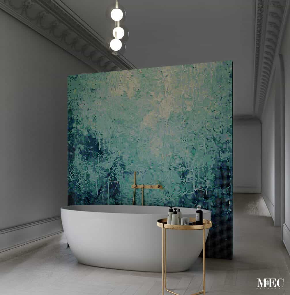 Eulan vertex glass abstract mosaic PIXL design bathtub wall green