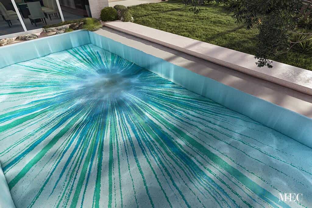 PIXL Elysian Raio glass mosaic pool lighting and shade outdoor render