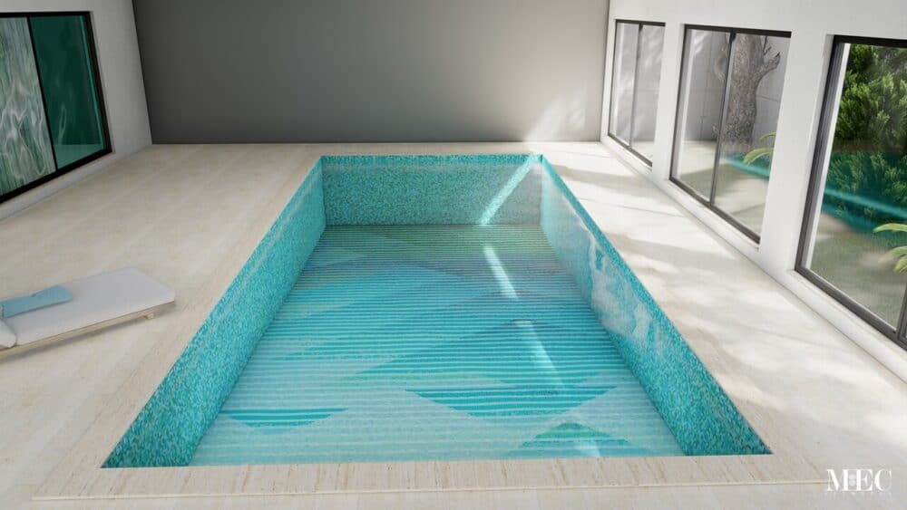 Triangle custom designed abstract glass mosaic swimming pool in Florida