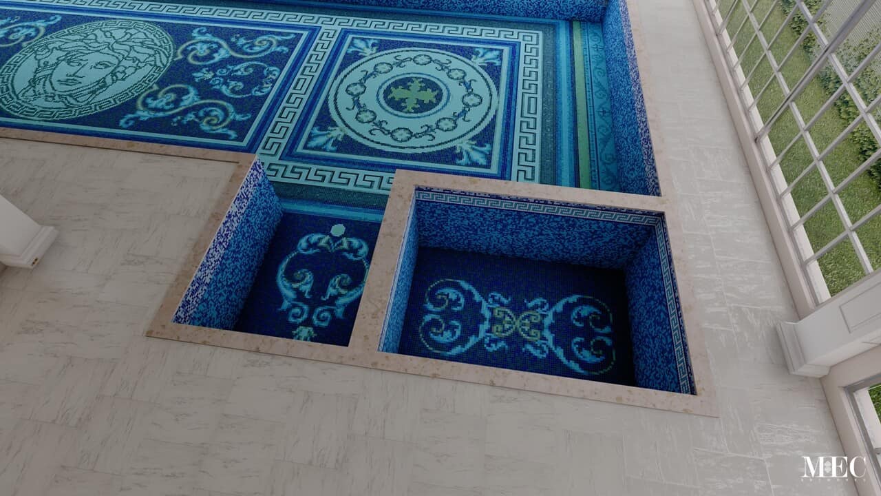 Versace Medusa Greek Pool Mosaic 3D render design tile