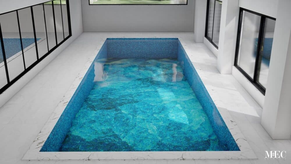 abstract blue glass mosaic tile pool art