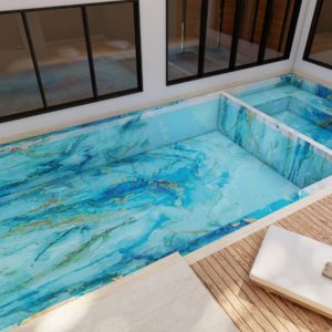 aqua and gold marble effect swimming pool glass mosaic PIXL art