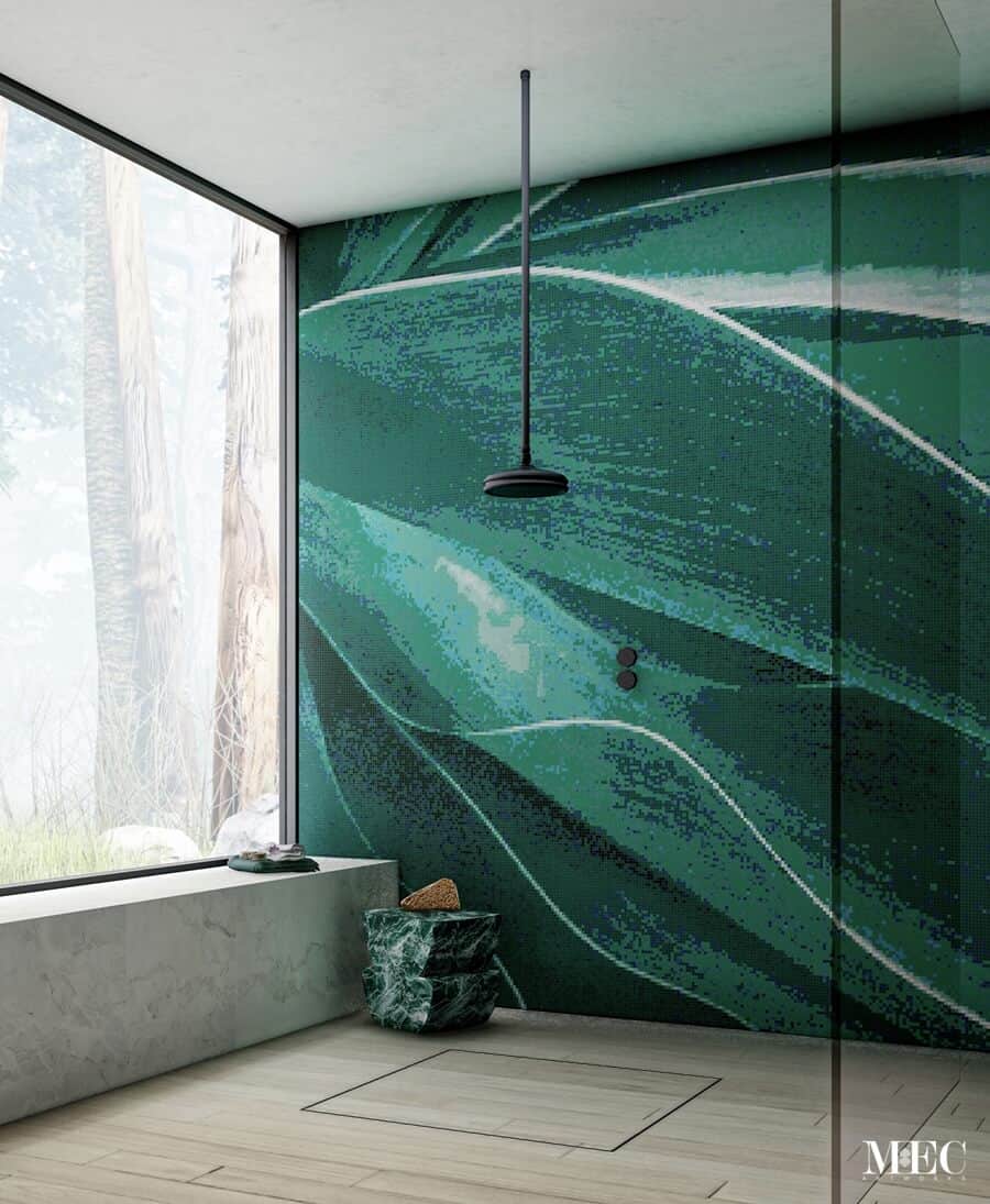 inovvio green abstract art glass mosaic tile