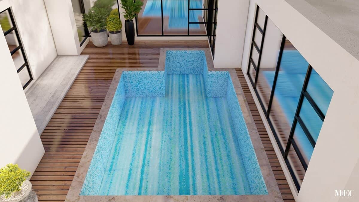 vertical line abstract pool mosaic art aqua blue pool