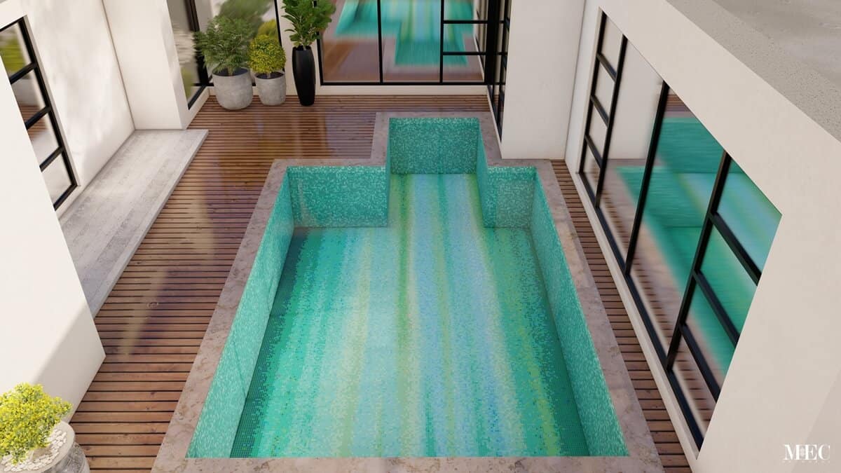 vertical line abstract pool mosaic art green pool