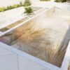 white beige gold tropical palm leaves pool mosaic tile design
