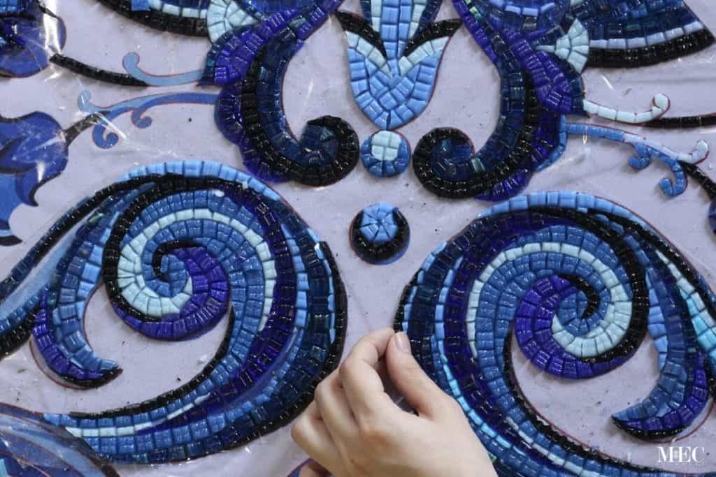 azulejo custom mosaic tile making with hand cut glass