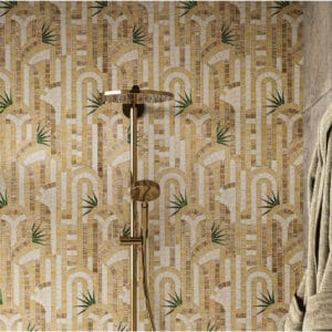 lisse glass mosaic tile wall pattern art deco shower area