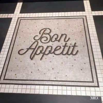 Bon Appetit Typography Mosaic Floor Made with Marble tiles