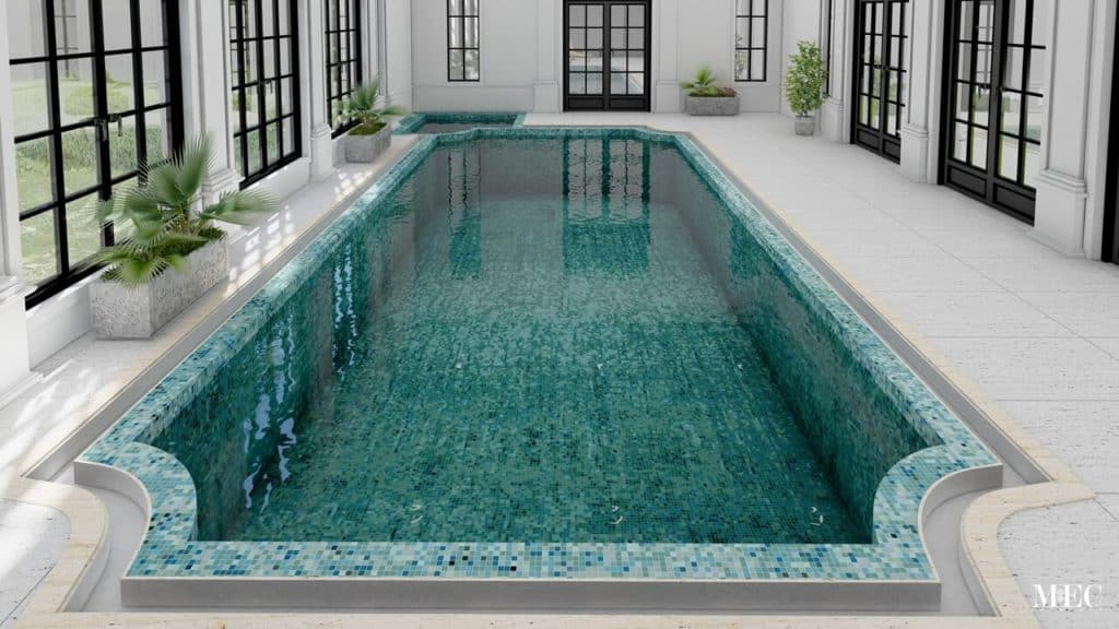 A unique look with Distressed Teal Glass Mosaic Pool image (1)