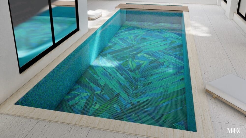Enviro Green tropical leaf glass mosaic PIXL pool