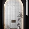bird and tree silhouette bathroom wall arched niche custom mosaic
