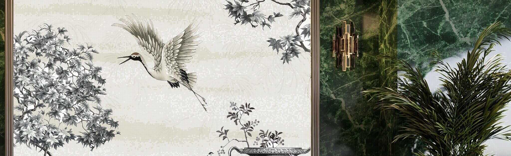 custom chinoiserie shower niche mosaic wall concept title
