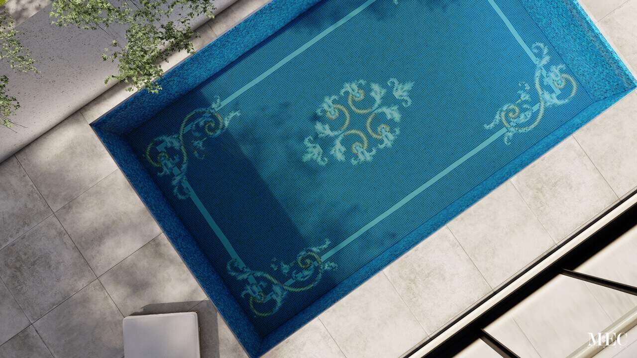 Custom designed pool floor with decorative glass mosaics