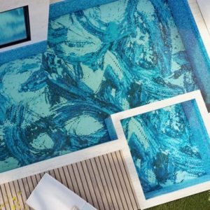 exciting blue abstract art glass mosaic swimming pool with paint brush strokes