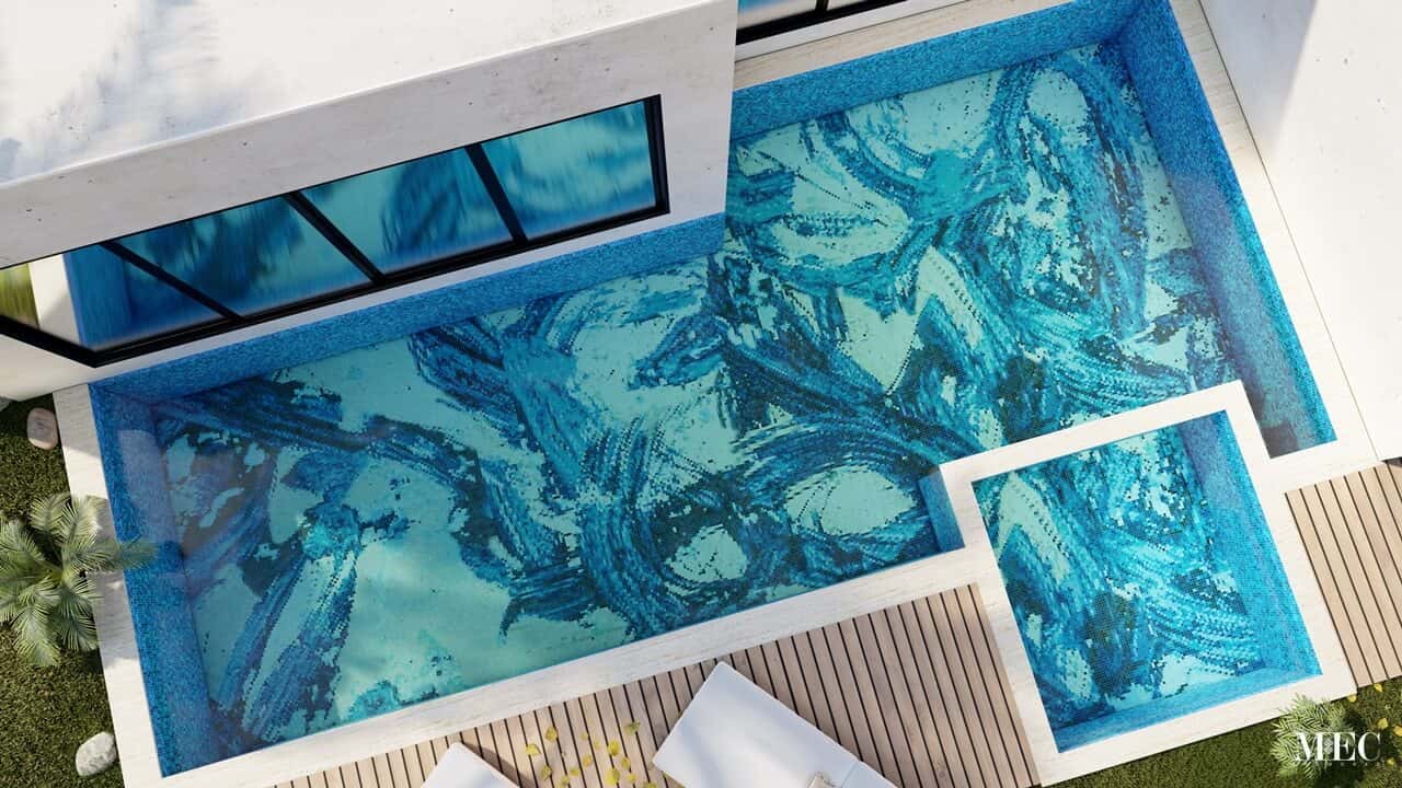 exciting blue abstract art glass mosaic swimming pool paint brush strokes (1)