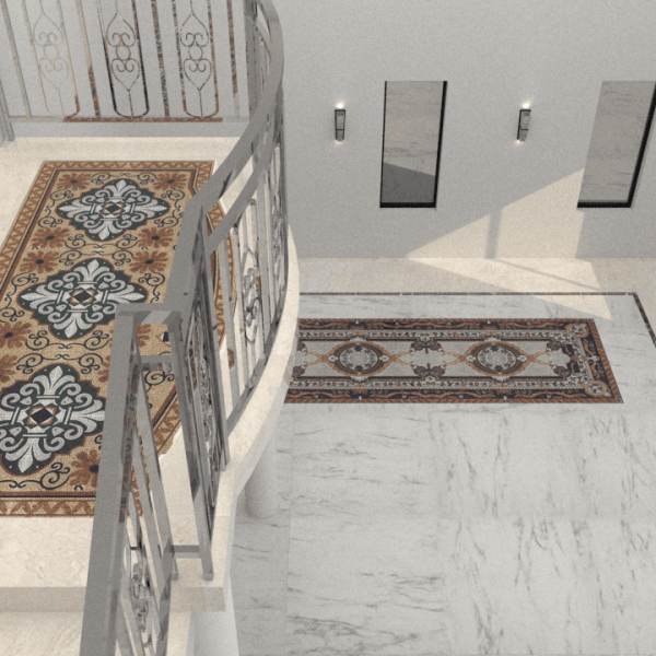 fleur de lis and mara marble mosaic rug renders