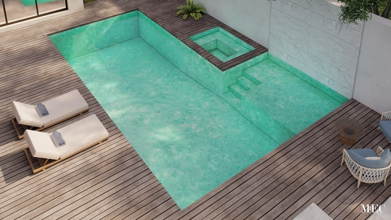 mint green glass mosaic tile swimming pool render MEC