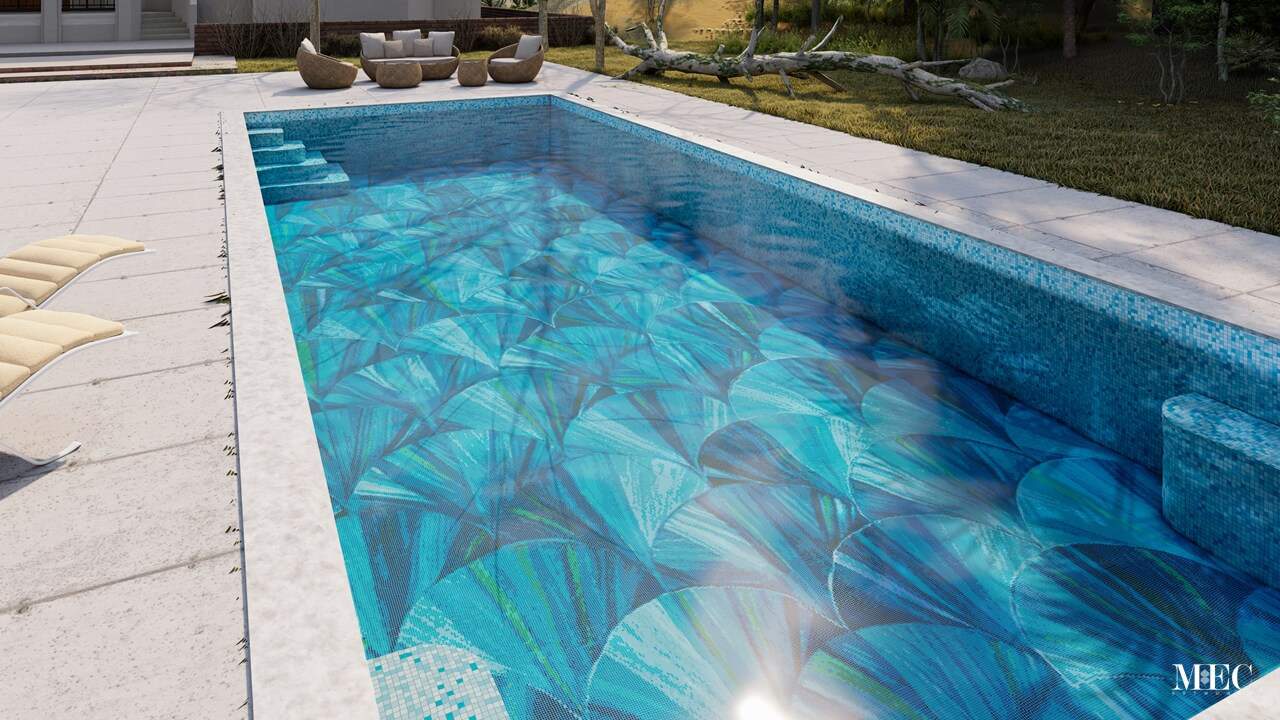 This image is showing a vissen glass mosaic pool tile art