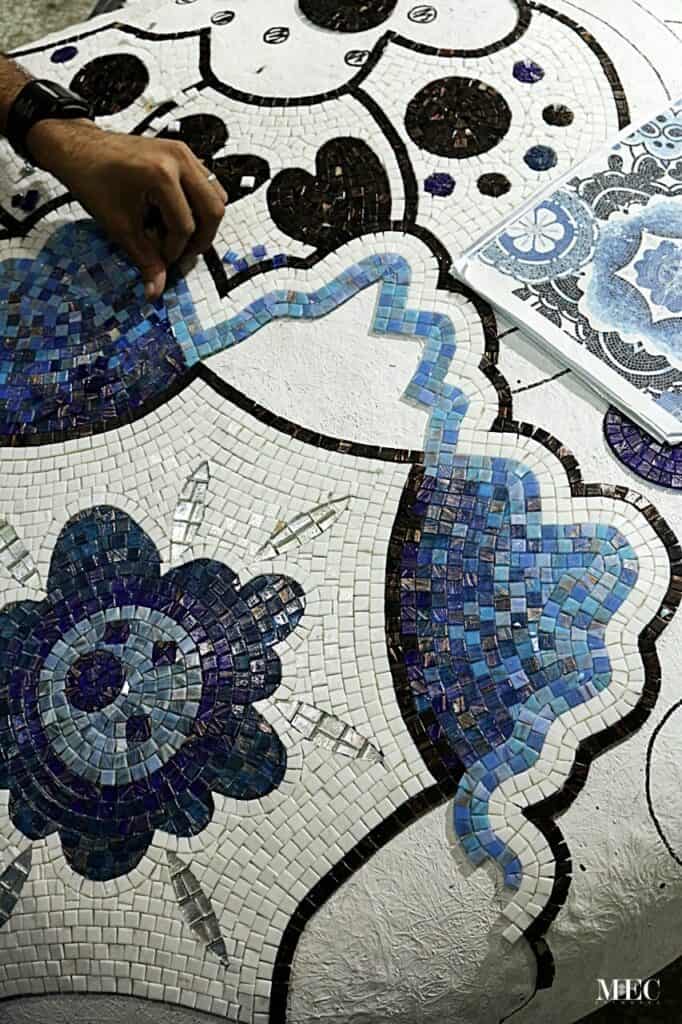 custom handmade pebble mosaic sculptures glass tiles