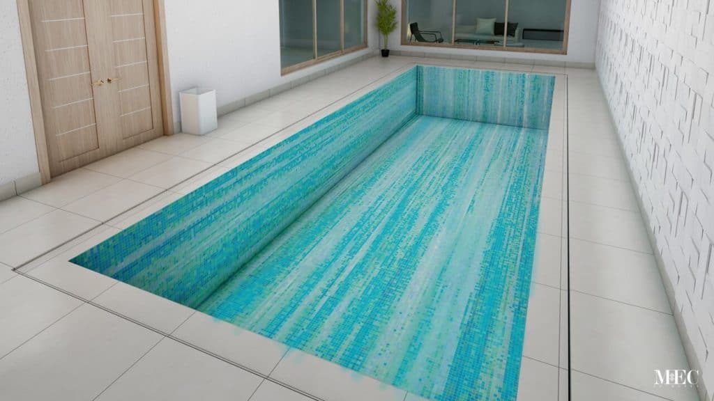 custom designed mosaic  pool design using PIXL Vertex glass