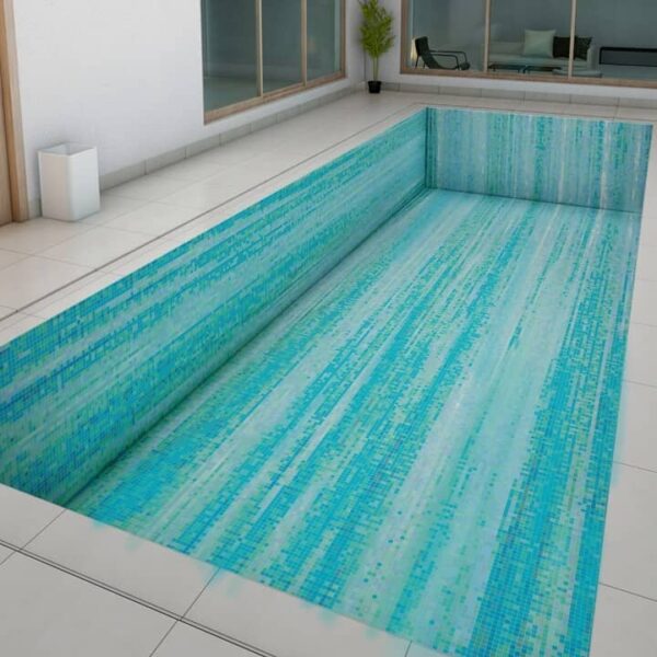 custom designed mosaic pool design using PIXL Vertex glass