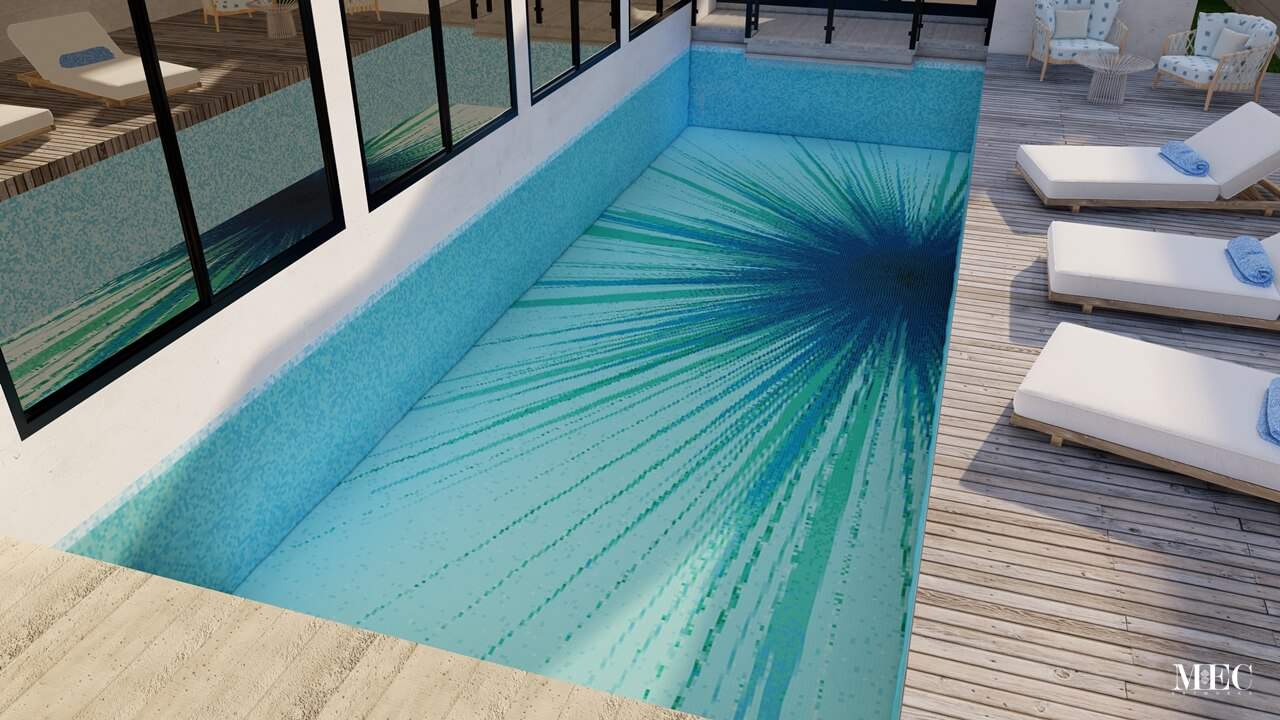 custom mosaic tile pool design PIXL Vertex glass Raio