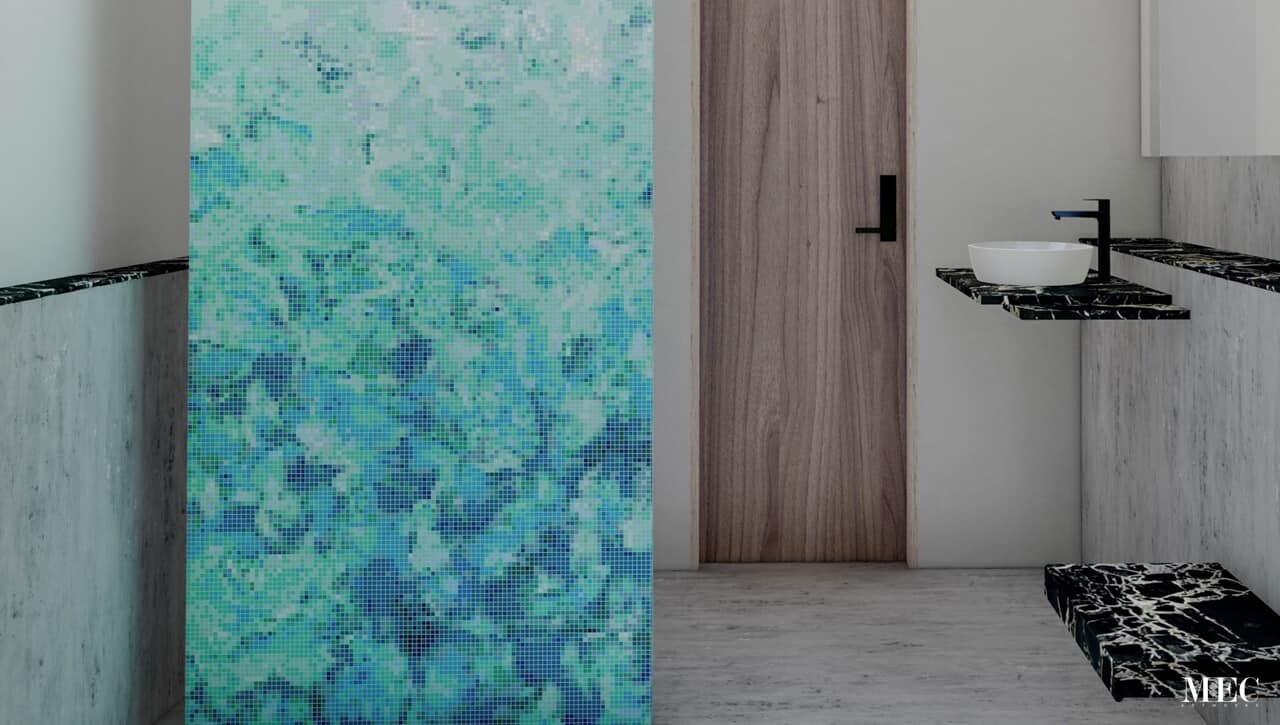 Aqua Blue Fading Ombre Glass Mosaic Custom shower wall tile