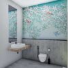 birds vibrant aqua glass mosaic bathroom wall