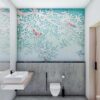 birds vibrant aqua glass mosaic bathroom wall art