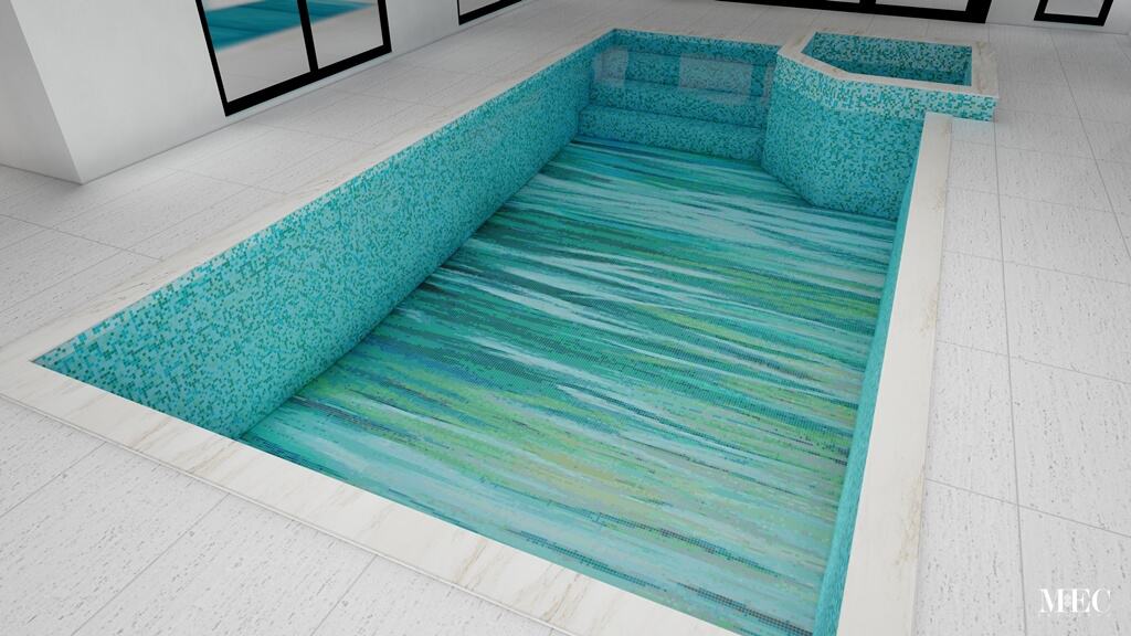 custom rain forest teal PIXL Prism glass mosaic pool render ideas