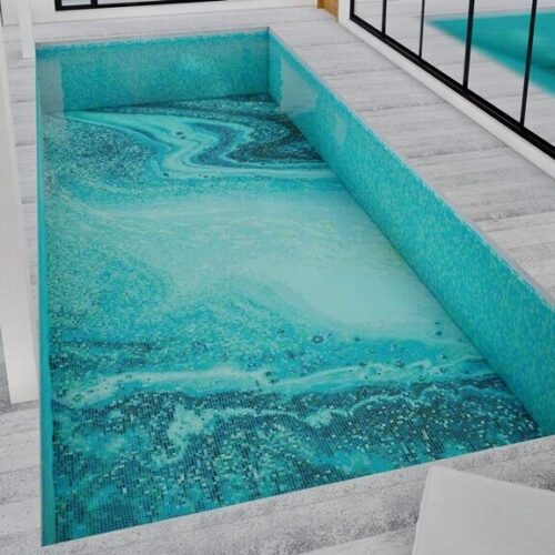 This image is showing the custom made design of mystical waters pixl glass mosaics pool art