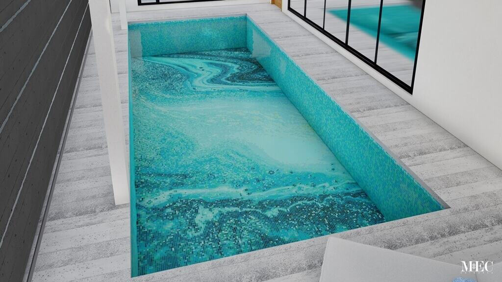 This image is showing the custom made design of mystical waters pixl glass mosaics pool art